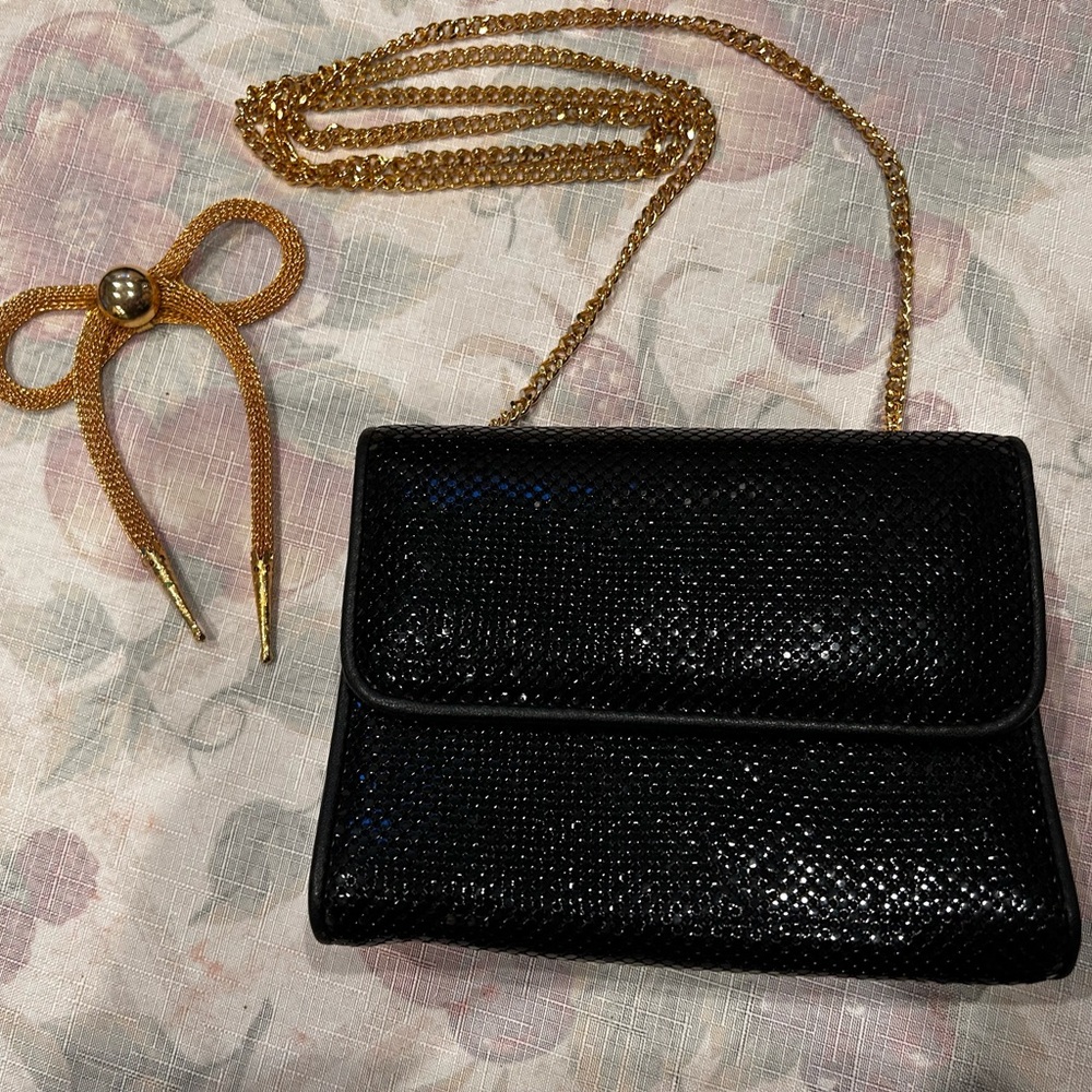 Elegant Black Women's Bag by Whiting and Davis, included is a gold mesh hair acc